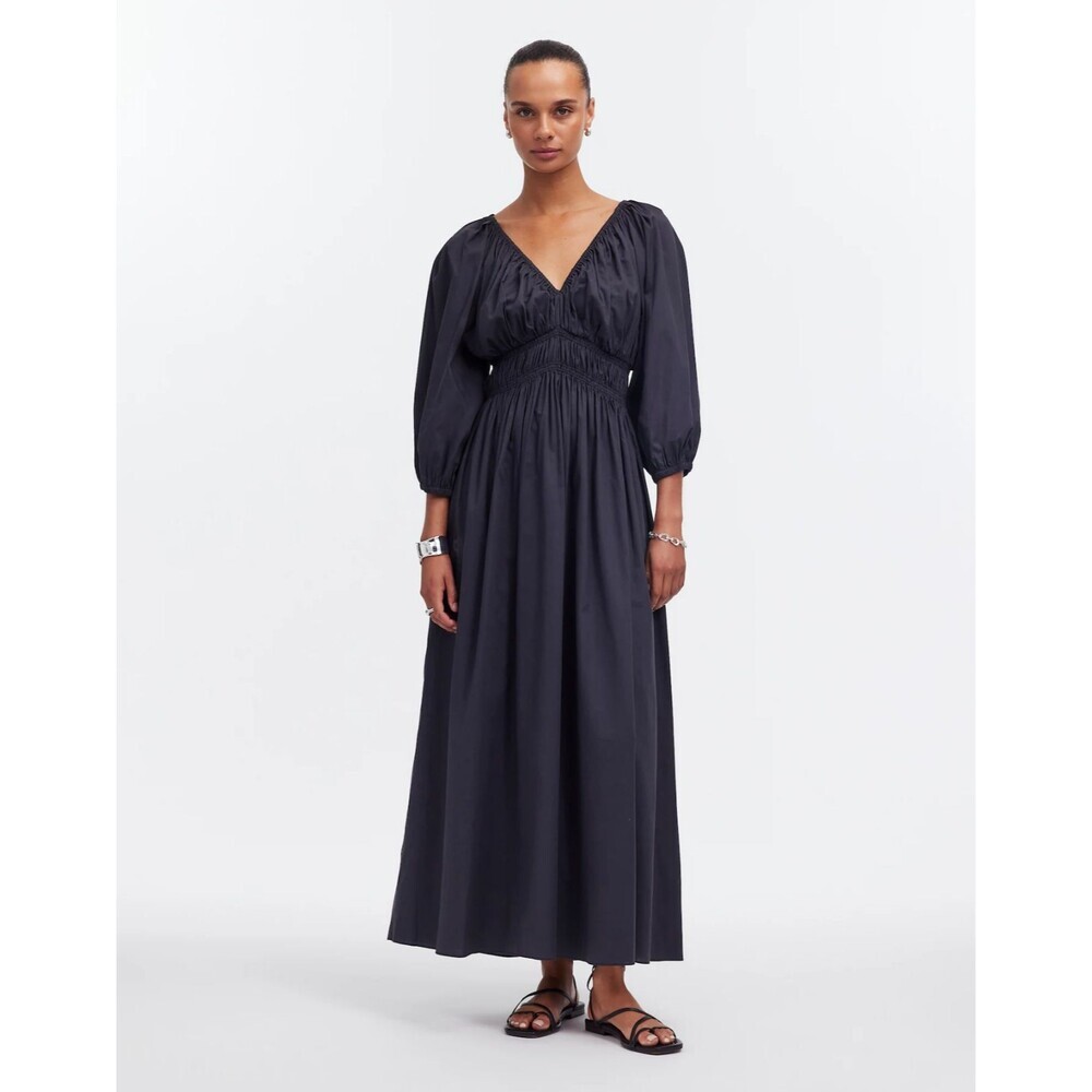 Madewell Womens 12 Black Maxi Dress V Neck Balloon Sleeve Tiered Boho NIP